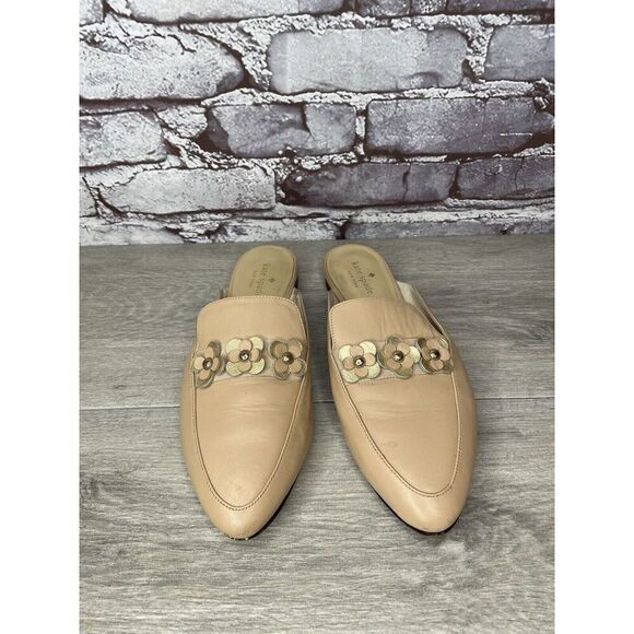 Kate Spade Nude Pink Leather Floral Accent Pointed Mules Shoes Women 8M US/39EU - Picture 11 of 16